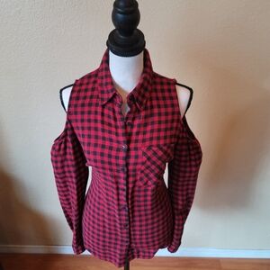 Forever 21 Red Black Plaid Button Down Shirt Small Casual Grunge